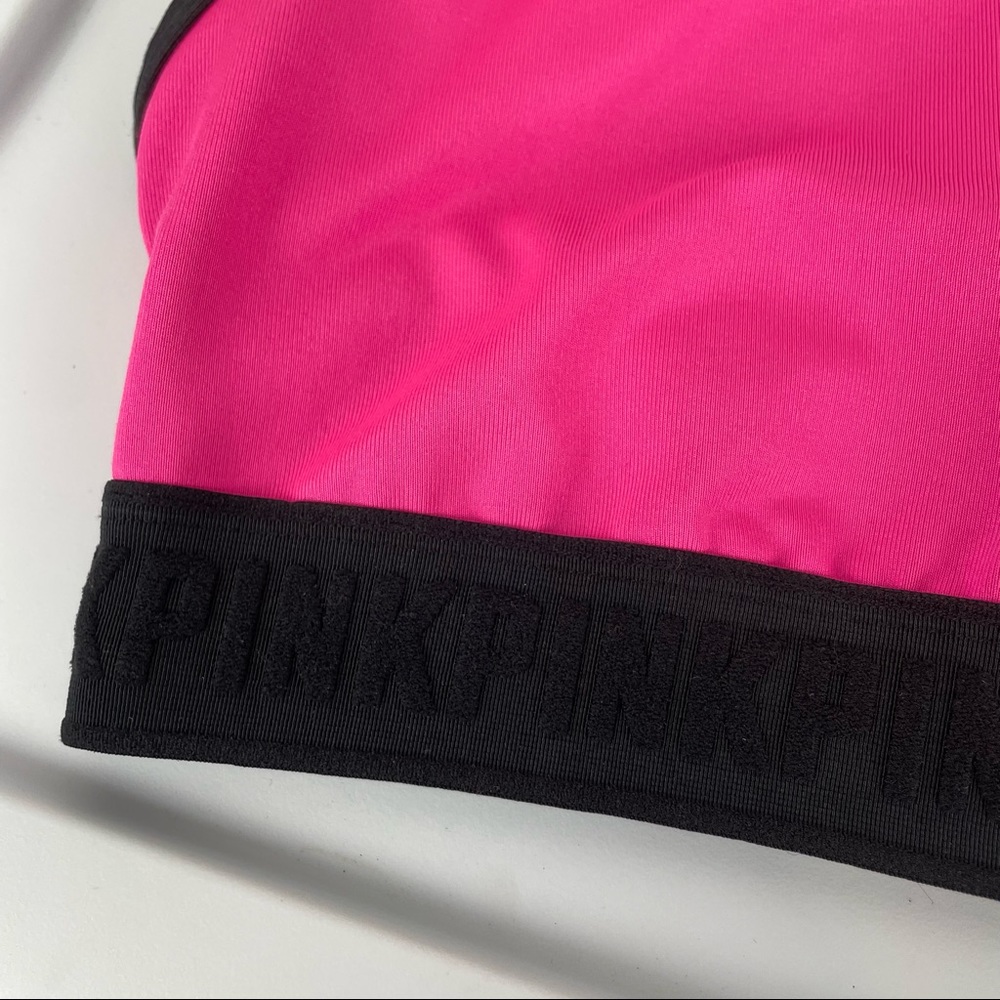 PINK Victoria’s Secret Lounge Sports Bra Sz Large Pink Black Logo - Picture 14 of 15